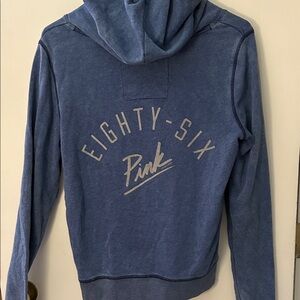 Blue Hoodie with Pink Logo